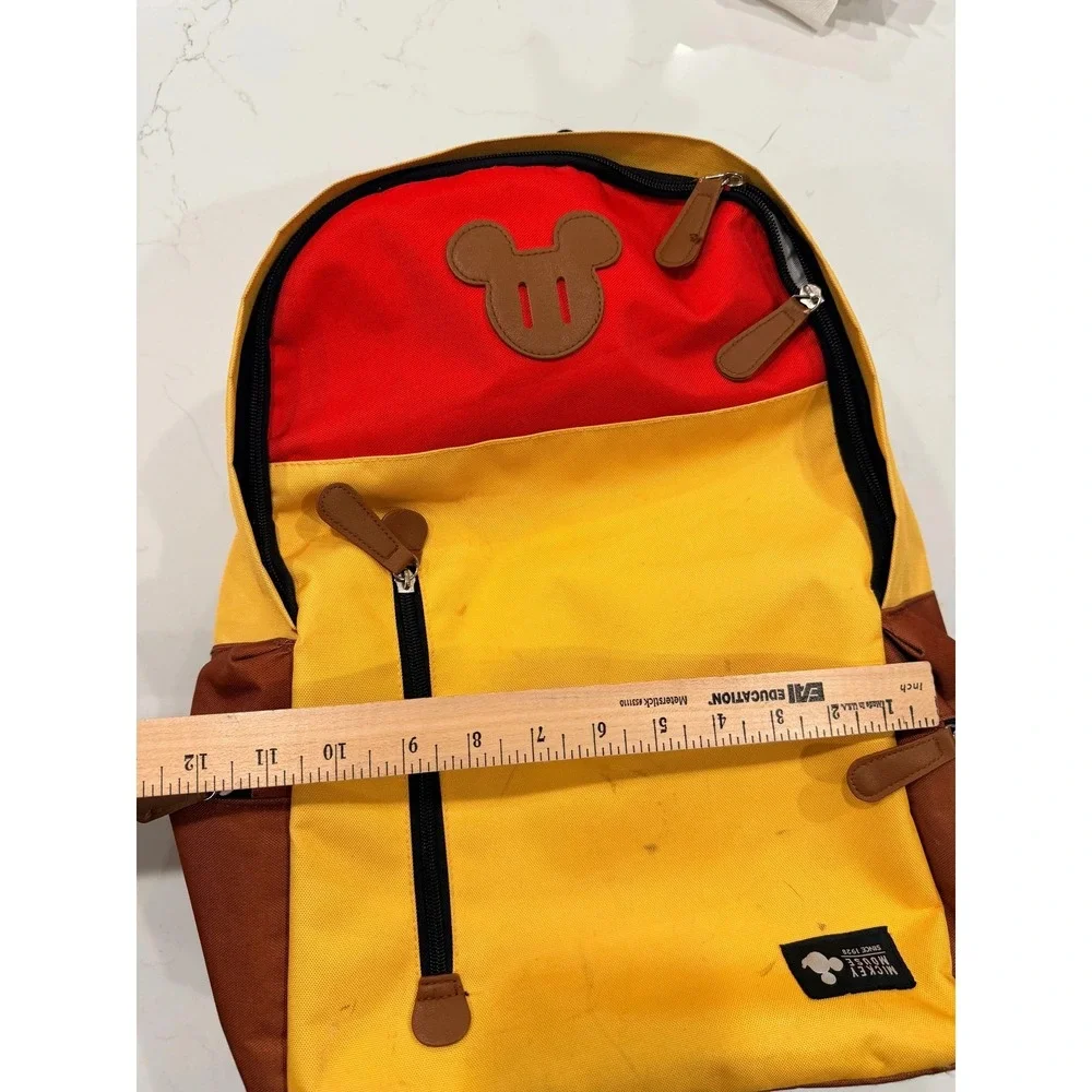 Disney Mickey Mouse‎ Backpack School Travel Yellow Red Brown Multi Pocket Padded